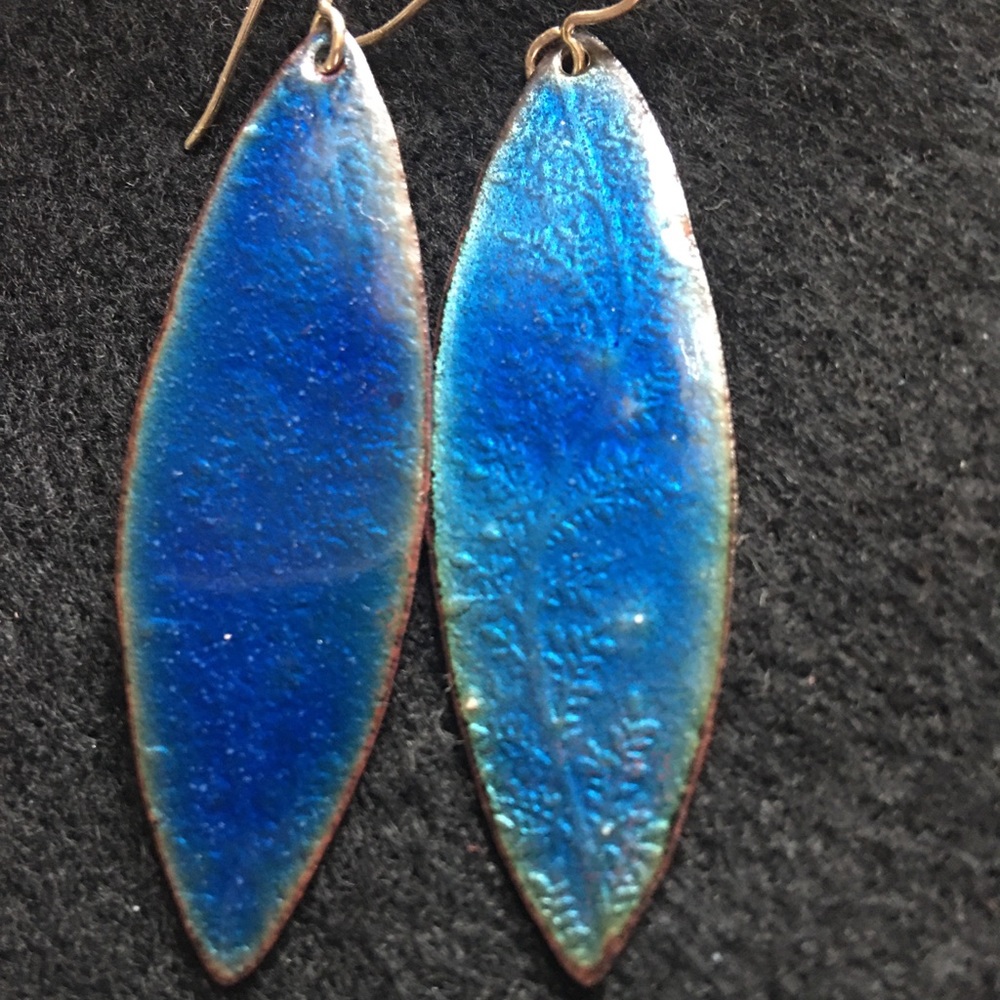 Blue enameled earrings